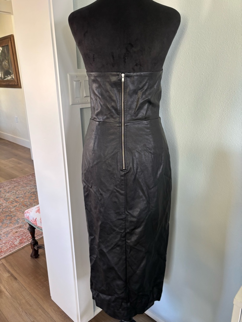 NBD Black Strapless Faux Leather Corset Midi Dress with Side Lace-Up small NWT - Picture 5 of 6